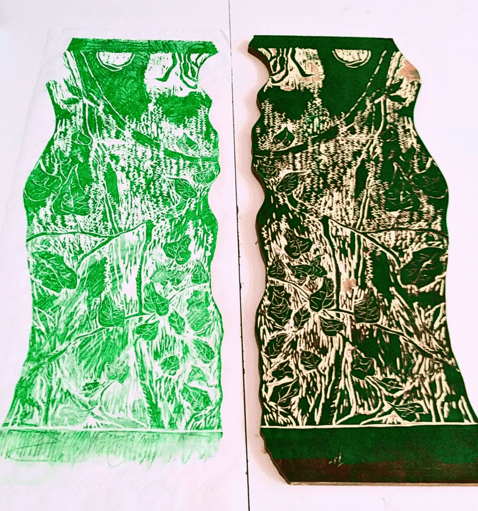 Gravure représentant des mouvements ondulants de l’eau, créée par Hélène Déry, alias Hédé.